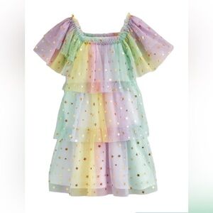 Mini Boden Tiered Tulle Multi Ombre Gold Foil Star Dress